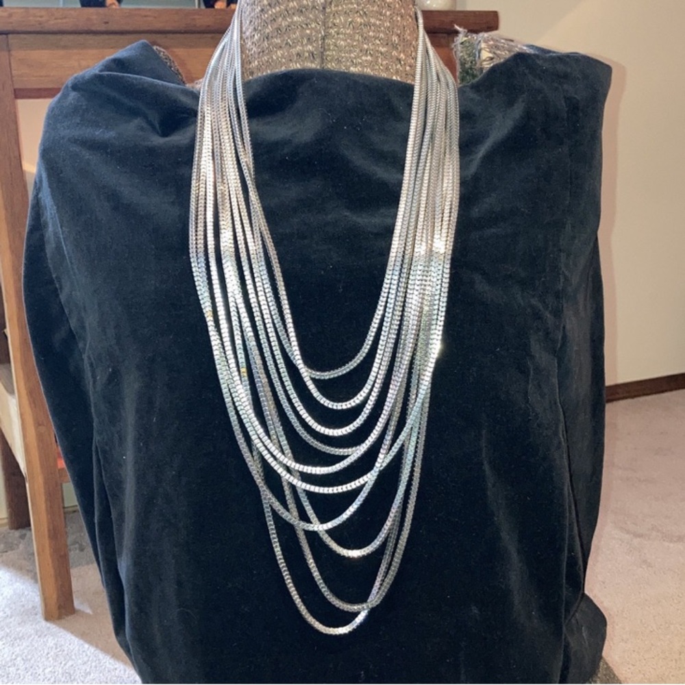 Multiple Silver Strand Necklace Statement - image 4